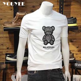 Men's T-Shirts Shortsleeved Mens Tshirt Bear Print Fashion Youth Roundneck Mercerized Cotton Slim Casual Male Tees 2023 Summer Man Clothing Z0221