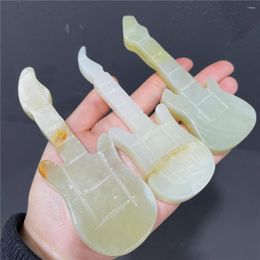 Decorative Figurines Natural Afghan Jade Mineral Crystal Carving Guitar Crafts Stone Products Folk Art Music Lovers Gift Jewellery Ornament