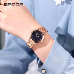 Wristwatches SANDA Rose Gold Steel Watches Women Quartz Watch Top Casual Clock Ladies Wrist Relogio Feminino P1051