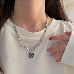 Pendant Necklaces Goth Harajuku Black Blue Heart Love Plaid Chain Necklace For Women Egirl Vintage Punk Charm Aesthetic Gifts JewelryPendant
