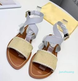 Designer Summer Outdoor Fashion Sandal Embroidered Women Sandals High Quality Flat 23 Beach Sandal Cross Lacing Flip Flops Leather