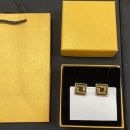Luxury brand designer high quality gold huggie square letter Earrings f women's party wedding couple gift jewelry 925 silver