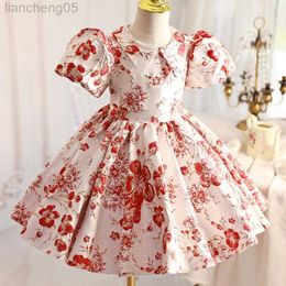 Girl's Dresses Baby Spanish Lolita Princess Ball Gown Red Flower Lapel Design Birthday Christening Easter Eid Dresses For Girls A2389 W0221