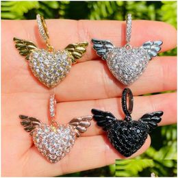 Charms 5Pcs 3D Zirconia Pave Angel Wing Heart Charm Pendant For Women Bracelet Girl Necklace Bangle Making Goldplate Jewellery D Dhzxa
