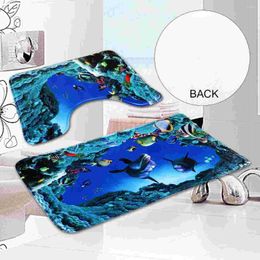 Toilet Seat Covers Mat Dolphin Set Carpe 3Piece Style Ocean Underwater World 3Set Cover Bath Mats Blue Bathroom