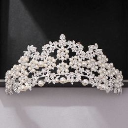 Tiaras New Pearl Tiaras And Crowns Silver Colour Rose Gold Rhinestone Diadems Wedding Bride Hair Accessories Party Headpiece Women Z0220