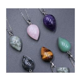 Pendant Necklaces Natural Stone Water Drop Tiger Eye Amethyst Aventurine Rose Quartz Crystal Necklace Delivery Jewellery Pendants Dh0L1