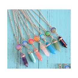 Pendant Necklaces Fashion Natural Stone Pendants Druzy Drusy For Women Sier Color Mermaid Scales Fish Scale Hexagonal Column Necklac Dhxgh