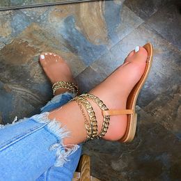 Sandálias estilo de verão moda plana coloração sólida cadeia de dedos de pé ao ar livre sapatos mais tamanho 43 230220