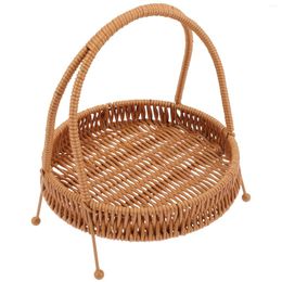Decorative Flowers Fruit Tray Vegetable Candy Serving Platters Round Basket Imitation Rattan Woven Refreshments Holder