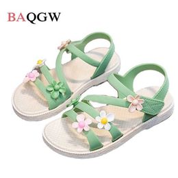 Sandals Summer Little Girls Sandals Flower Simple Cute Pink Green Children Sandals Toddler Baby Soft Casual School Girl Beach Shoes R230220