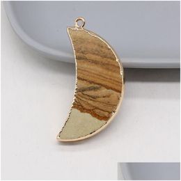 Charms Natural Semiprecious Stone Pendant Moon Shape Picture Diy Jewellery Making Necklace Bracelet Giftcharms Drop Delivery 202 Dhcno