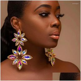 Dangle Chandelier Earrings Lovely Shiny Rhinestone Big Flowers For Women Jewellery Fashion Ladys Dress Statement Accessories Dr Dh8X1