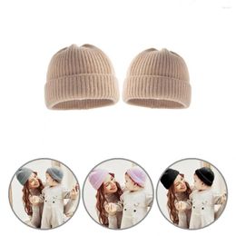 Berets Chic Pure Colour Foldable Ear Flap Knitted Mother Daughter Beanies Bicycle Caps Parent-Child Beanie Hats 2Pcs/Set