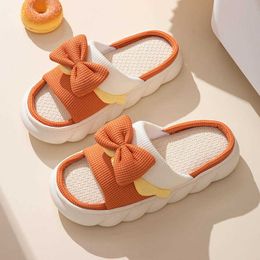 Slippers 2023 Women Slippers Summer Four Seasons Indoor Home Sandals and Slippers Cute Cartoon Thick bottom linen House Slippers Shoes Z0220