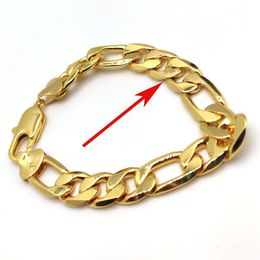 Bracelet Thick Real 24K Stamp Fine Solid Gold Filled Wrist Chain Men's Italian Figaro Link Hip Hop