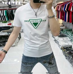 Men's T-Shirts Summer Short Sleeve Tshirt Men's Slim Triangle Letter Mercerized Cotton Male Tees ONeck Casual Fashion Trend Rreen Man Clothes Z0221