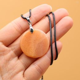 Pendant Necklaces Round Red Aventurine Necklace Natural Stones Charms Pendants With Leather Rope Chain For Women Men Jewellery