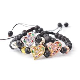 Beaded Wholesale New Style Natural Volcanic Stone Love Heart Energy Bracelet Hand Woven String Adjustable Lava Drop Delivery Dheck