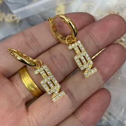 Classical Stud Designer Earrings Diamond F Letters For Women Luxury Stylish Gold Hoop Womens Studs Love Earrings Round Jewellery Wedding Gifts