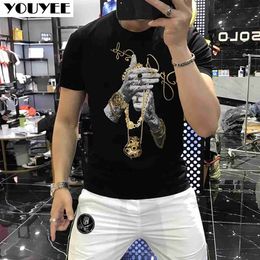 Men's T-Shirts Men's Tshirts Shinning Luxury Hot Fashion Man Streetwear Casual Short Sleeved Tee Mercerized Cotton High Quality Male Top Z0221