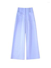 Women's Pants ZAA Summer 2023 Ladies Fashion Casual Retro Zipper Satin Texture Chic Loose Pocket Accessories High Waist Wide Leg
