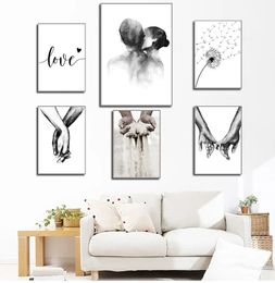 Poster Print Fashion Paintings Couples Lovers Room Decor1 Black White Romantic Hand In Hand Canvas Painting Love Quotes Wall Art Woo