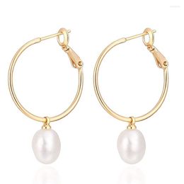 Hoop Earrings 2023 Korean Fashion Jewellery Gold Plated Handmade Karma Circle Pearl Huggie For Women Girls Accessories