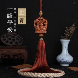 Interior Decorations Peach Wood Zodiac Car Pendant Double-sided Carved Rearview Mirror Jewellery Fashion