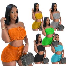 Designer Women Summer Tracksuits Two Piece Set Sleeveless Strapless Tank Top And Shorts Ribbed Sportswear Casual Solid