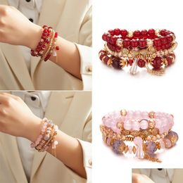 Charm Bracelets Creative Beaded Crystal Bracelet 4 Pack Mtilayer Bohemian Style Wholesale Drop Delivery 202 Nt