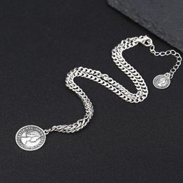 Chains Sterling Silver Necklace Retro Temperament Portrait Coin Thai Ladies Five-pointed Star Clavicle Women ChainChains