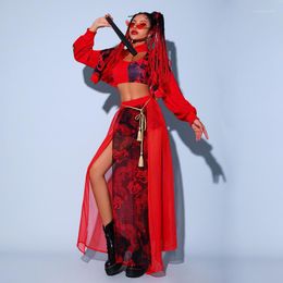 Stage Wear Chinese Style Women'S Gogo Dance Performance Clothes Red Festival Outfits Hip Hop For Adults Costumes
