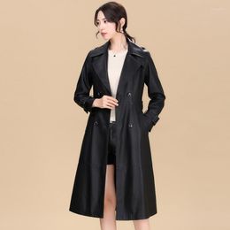 Women's Leather Jackets For Women Faux Fur Coats Female Spring Autumn 2023 Long Loose Slim Large Lace-up Windbreaker Coat Tops