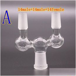 Smoking Pipes 4 Style Adapter Hookahs 14Mm 18Mm Male To Twin Female Drop Down Dropdown Double Glass Bong Delivery Home Garden Househ Dhmfa