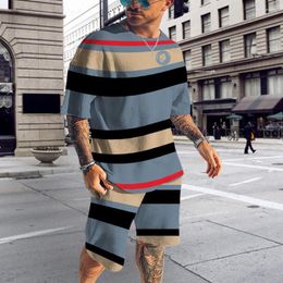 Men Tracksuit 3D Printed Breathable Clothes Summer Stripe Series T Shirt 2 Piece Sets Popular Jogging Short Sleeve Suit 6XL