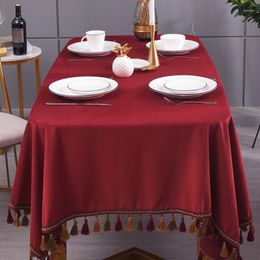 Table Cloth Luxury Solid Colour Nordic Rectangular Tablecloth Light Modern High-End Velvet Tassel Pendant Cover Christmas Wedding