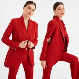 Spring Fashion Red Women Pants Suits Slim Fit Mother of the Bride Suit Evening Party Blazer Guest Wear 3 Pieces