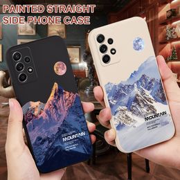 For Samsung Galaxy S23 S22 Ultra Plus Case Mountain Moon Painted Soft Silicone Cover For Samsung S21 S20 FE S11 S11E S10 Plus S10E Camera Lens Protector Phone Case