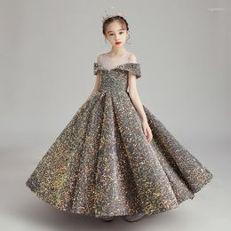 Girl Dresses Sequin Exquisite Flower Classic Off The Shoulder Sleeveless Ball Gown Bling Shining Vestidos De Comunion
