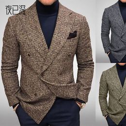 Autumn Mens Jacket Suit OneButton Classic Houndstooth Korean Style Blazers Non-ironing Men Wedding Tuxedos Suits Blazer Masculino