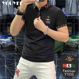 Men's T-Shirts Trendy Men's Polo Shirt Embroidery Lapel Male Cotton Tees Versatile Summer Fashion Comfortable Top Contrast Rib Design Clothing Z0221