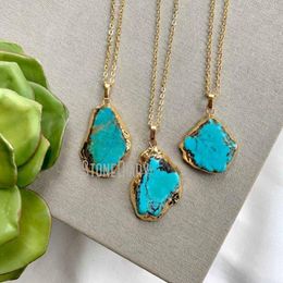 Pendant Necklaces NM36554 Raw Turquoise Gold Filled Chain Rustic Jewelry December Birthstone Boho Gemstone Necklace Gift