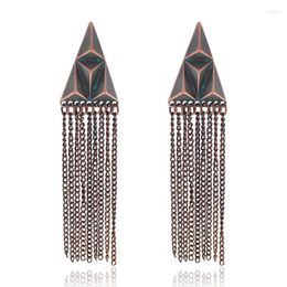 Dangle Earrings Stylish Bronze Triangular Rivets Egyptian Turkish Pyramid Metal Alloy Chain Fringed Antique Jewelry For Ladies Aretes