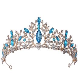 Tiaras KMVEXO Blue Purple Rose Crystal Crowns Baroque Vintage Rhinestone Tiaras For Women Bride Pageant Diadem Wedding Hair Accessories Z0220