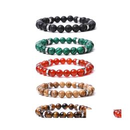 Charm Bracelets Stainless Steel Spacer Charms Stone Beads Bracelet Lover Handmade Men Energy Stones Couple Bangles Buddha Yoga Jewel Dhzfr