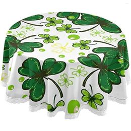 Table Cloth Irish Shamrock Four Leaf Clover Round Tablecloth Circular Macrame Cover For Kitchen Dinner Party Tabletop Decor