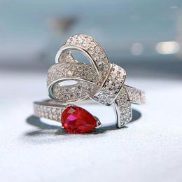 Cluster Rings 2023 Water Drop 4 6 Ruby High Carbon Diamond Ring Design Texture Women's