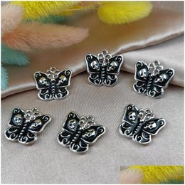 Charms 10Pcs Alloy Pendant Jewellery Accessories Black Skl Butterfly Earrings Diy Designer Cartoon Enamel Charm Drop Delivery Dhf13