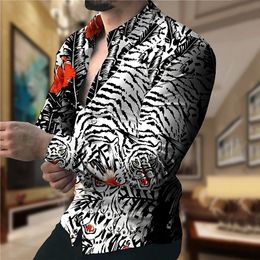 Men's Casual Shirts Spring Autumn Square Grid Gradual Fashion Turndown Collar Buttoned Man Clothing Printing Long Sleeve Tops 230221